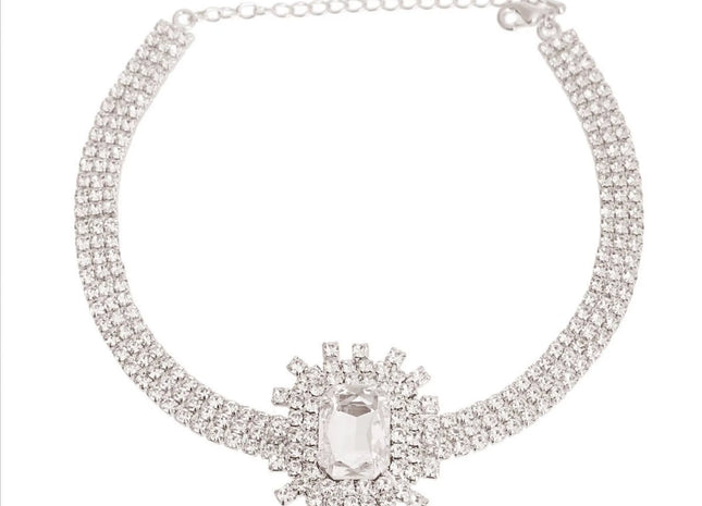 Silver Rectangle Burst Stone