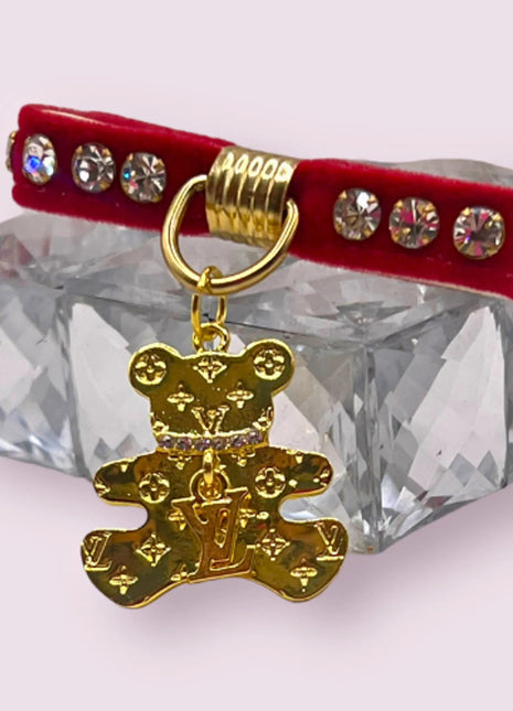 Velvet Bow Bear Charm Dog Collar - Adjustable Pet Collar for All Sizes