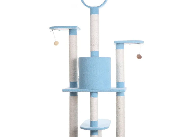 65-Inch Cat Tree with Real Wood Construction - 5 Level Sky Blue Condo for Large Cats