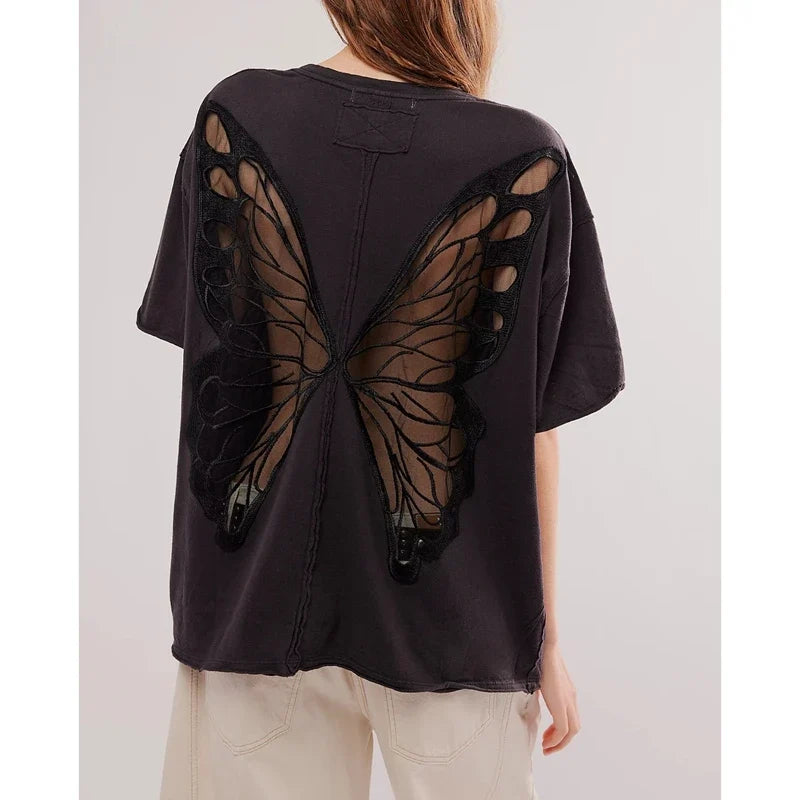 Butterfly Backless Tee – Oversized Cutout Wing Top