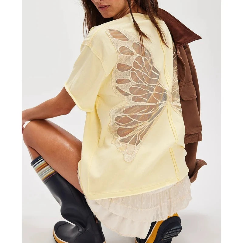 Butterfly Backless Tee – Oversized Cutout Wing Top