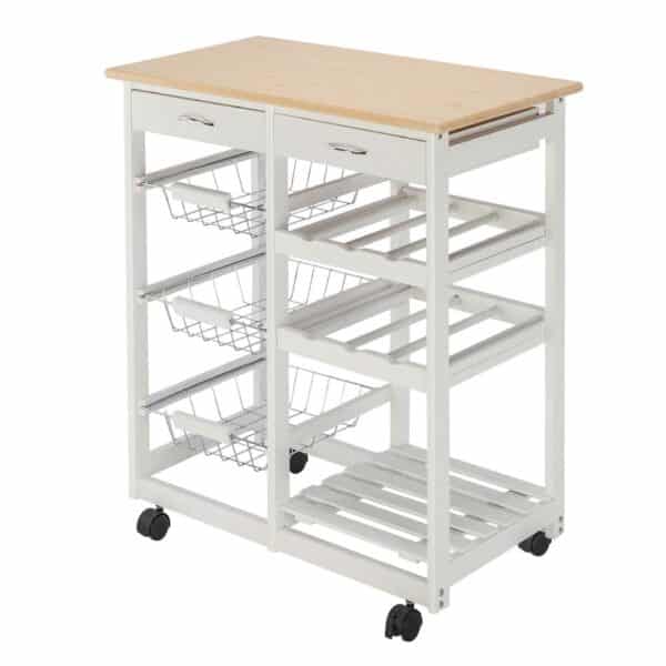 Moveable Kitchen Cart with  Drawers And Wine Racks.
