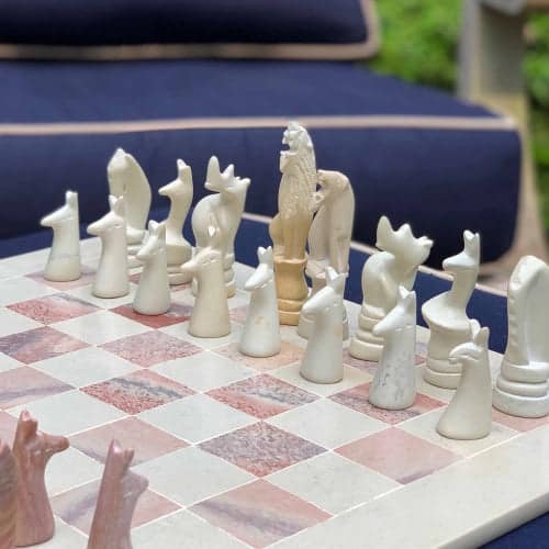 Hand Carved Soapstone Animal Chess Board