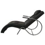 Chaise Longue with Pillow Black Faux Leather