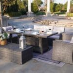 Patio Conversational Sofa Set With Gas Firepit And Ice Container.