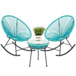 3 Piece Teal Oval Patio Woven Rocking Chair Bistro.