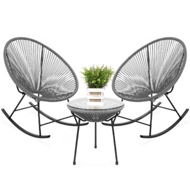 3 Piece Teal Oval Patio Woven Rocking Chair Bistro.