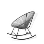 3 Piece Grey Oval Patio Woven Rocking Chair Bistro.