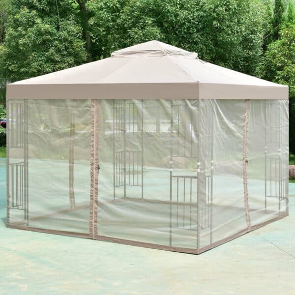 Outdoor Patio Gazebo With Taupe Brown.