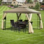 Outdoor Patio Gazebo With Taupe Brown.