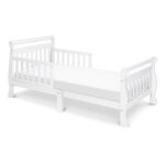 White Wooden Modern Toddler Sleigh Bed.