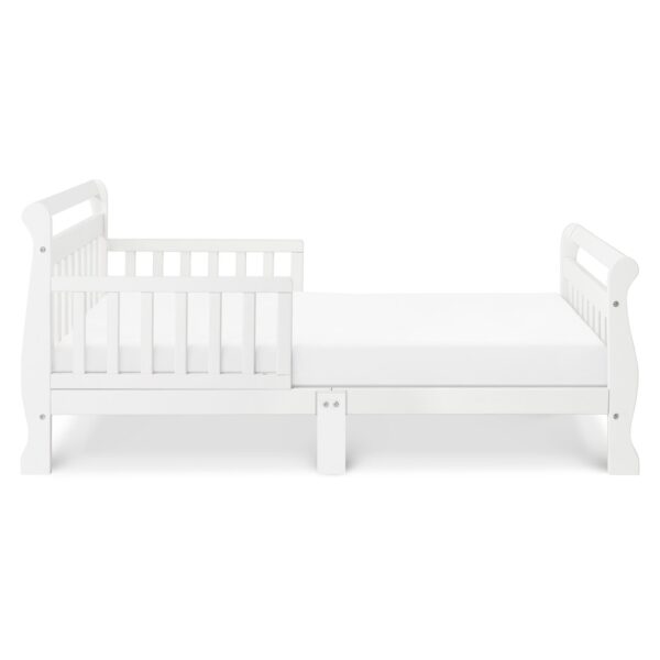 White Wooden Modern Toddler Sleigh Bed.