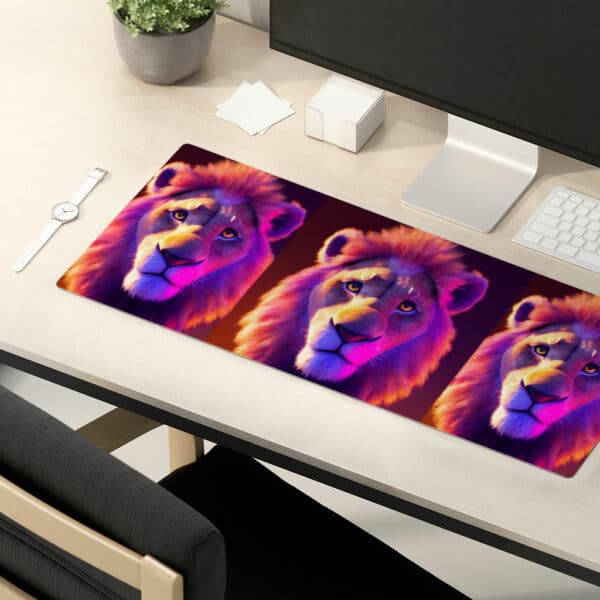 Art Lion Desk Mat - Animal Print Desk Pad - Colorful Art Laptop Desk Mat