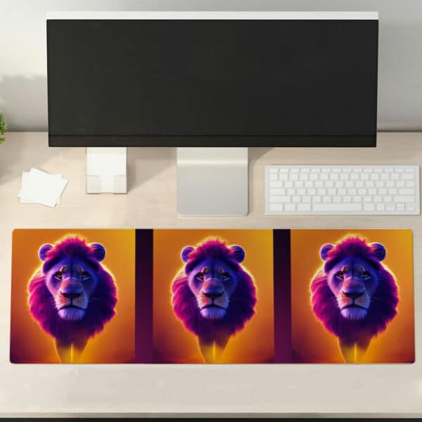 Cool Lion Art Print Desk Mat - Lion Print Desk Pad - Colorful Art Laptop Desk Mat