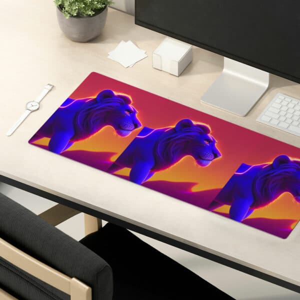 Cool Lion Face Art Desk Mat - Lion Art Design Desk Pad - Safari Art Laptop Desk Mat