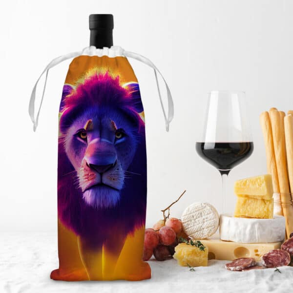 Cool Lion Art Print Wine Tote Bag - Lion Print Wine Tote Bag - Colorful Art Wine Tote Bag