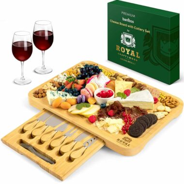 Gorgeous Bamboo Cheese Board with Cutlery Set