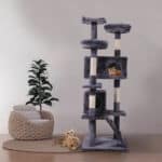 Cat Tree Tower with Scratching Ball, Plush Cushion, Ladder and Condos for Indoor Cats, Gray XH
