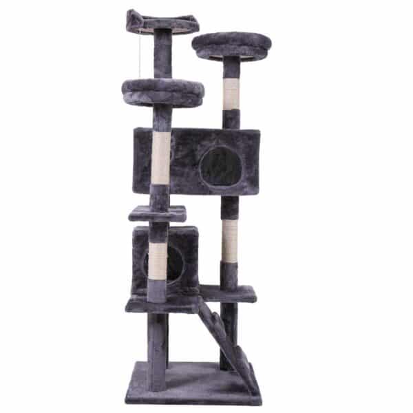 Cat Tree Tower with Scratching Ball, Plush Cushion, Ladder and Condos for Indoor Cats, Gray XH