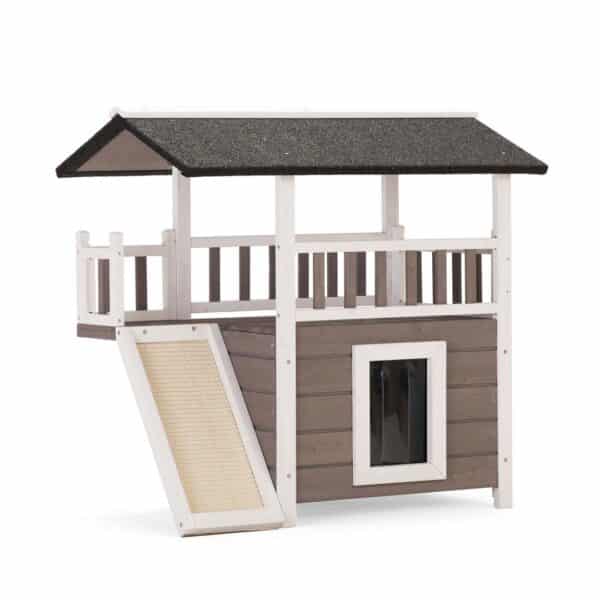 Two-Tier Outdoor Wooden Dog House: Stylish Shelter for Your Pup's Comfort