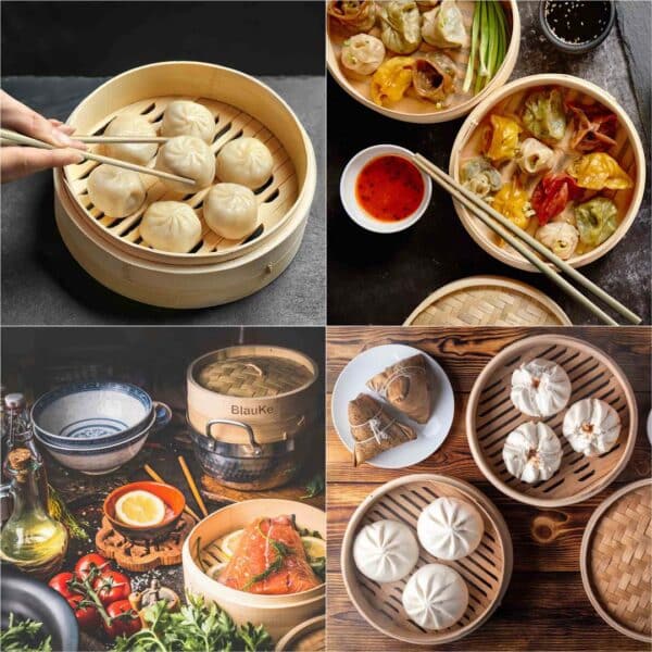 Bamboo Bliss: 2-Tier Dumpling Delight Bamboo Steamer for Exquisite Cooking