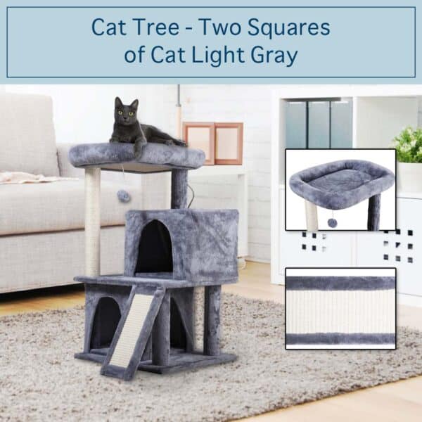 Ultimate Cat Paradise: Double-Layer Cat Tree with Cozy House, Ladder, and Elegant Light Gray Finish