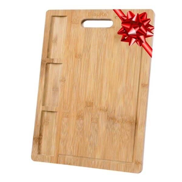 Premium Extra Large Bamboo Cutting Board with Juice Groove and 3 Compartments - Stylish Wood Serving Tray for Effortless Meal Prep